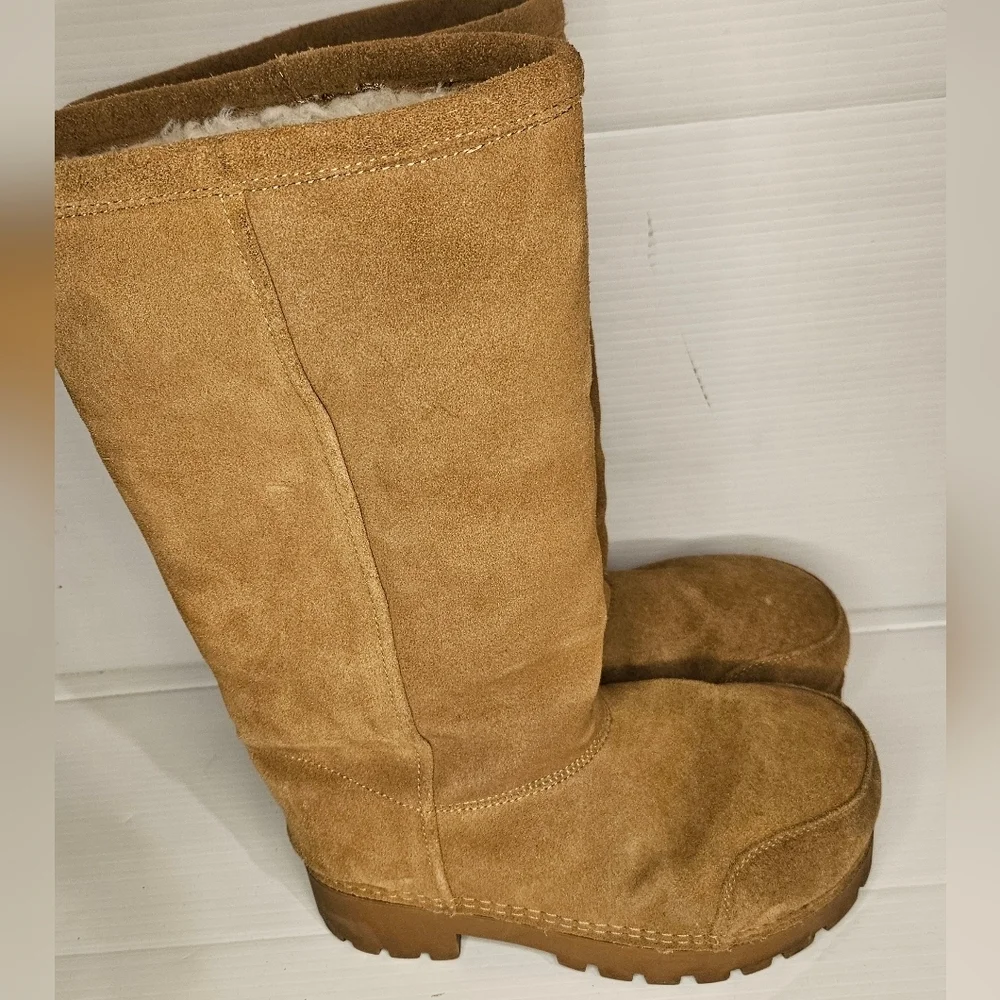 BARTONEAGA Womens Tan Suede Shearling Lined Mid Calf Winter Boot Sz 245 US 7–7,5